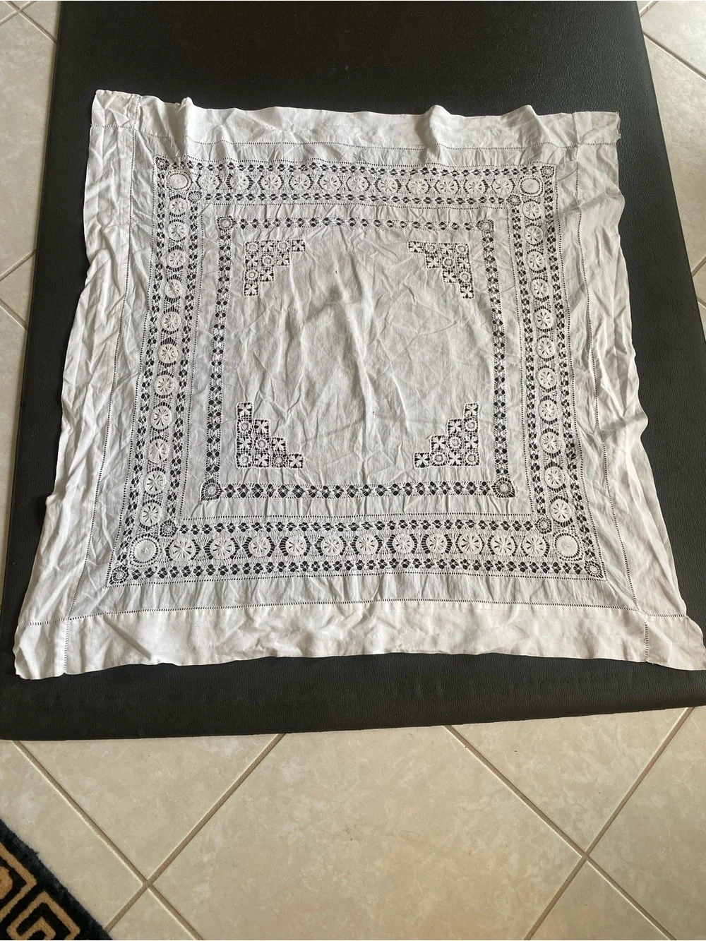 Vintage White Embroidered Linen Tablecloth - Home Dining